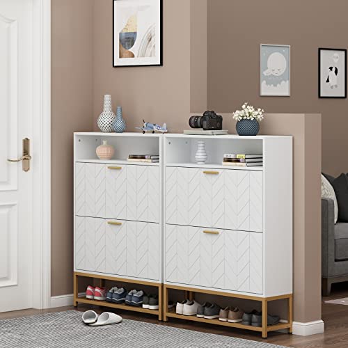 Grey Shoe Cabinet with 2 Flip Drawers L41354