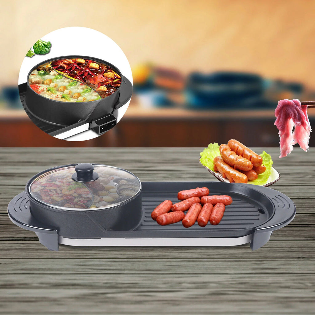 Electric Hot Pot Teppanyaki Non-Stick Barbecue Pan Grill 26.77in Black T19631