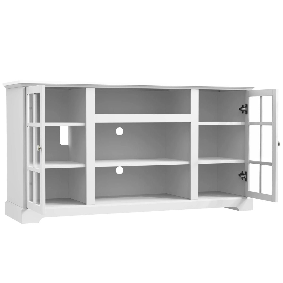 White Wood TV Stand with Glass Doors E985982