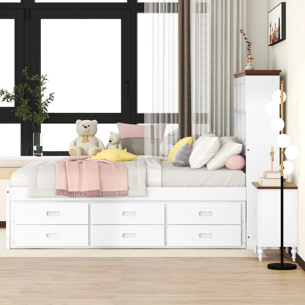 Full Size Wood Platform Bed with Drawers and Trundle K50580