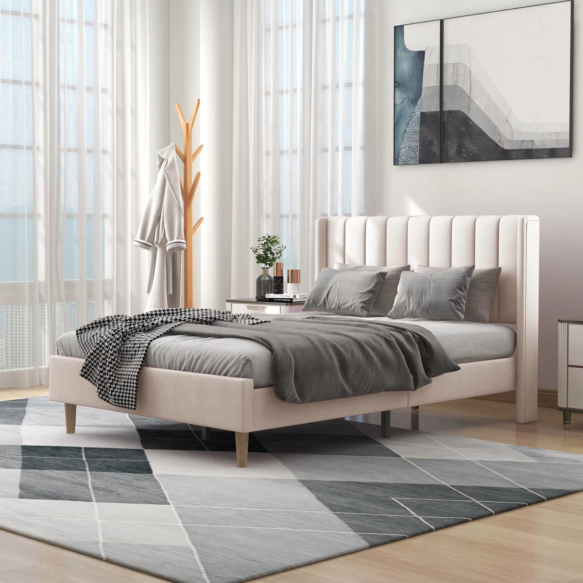 Twin Size Upholstered Platform Bed Frame E993