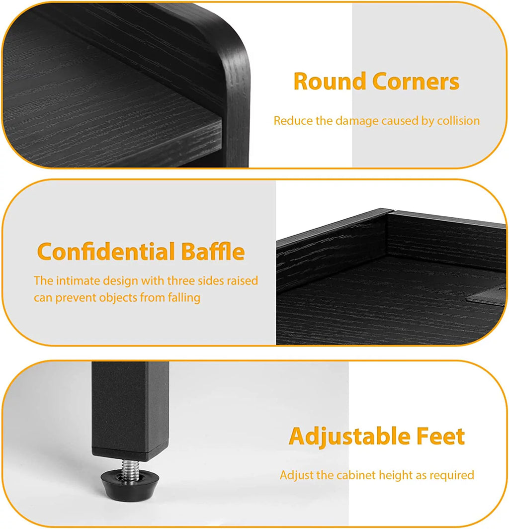 Black Nightstand with Charging Station and Drawers Y81677