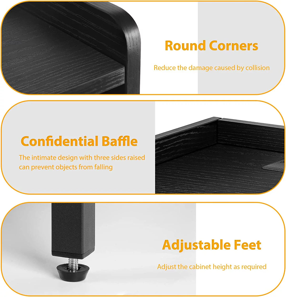 Black Nightstand with Charging Station and Drawers Y81677