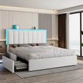 Queen LED Bed Frame with 4 Storage Drawers and USB Ports White J67593