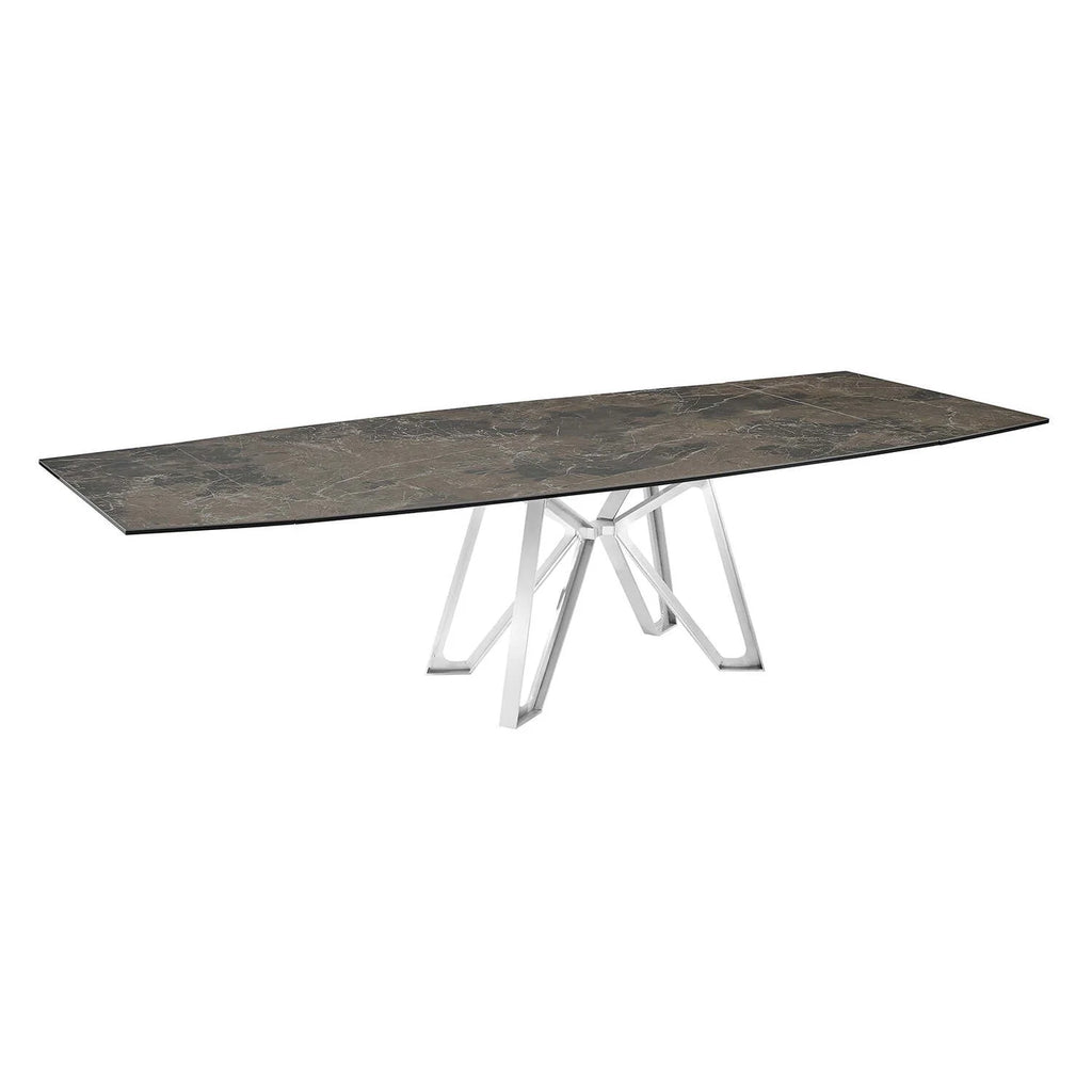 Dining Table with Brushed Stainless Steel Base and Brown Marbled Porcelain Top N87432
