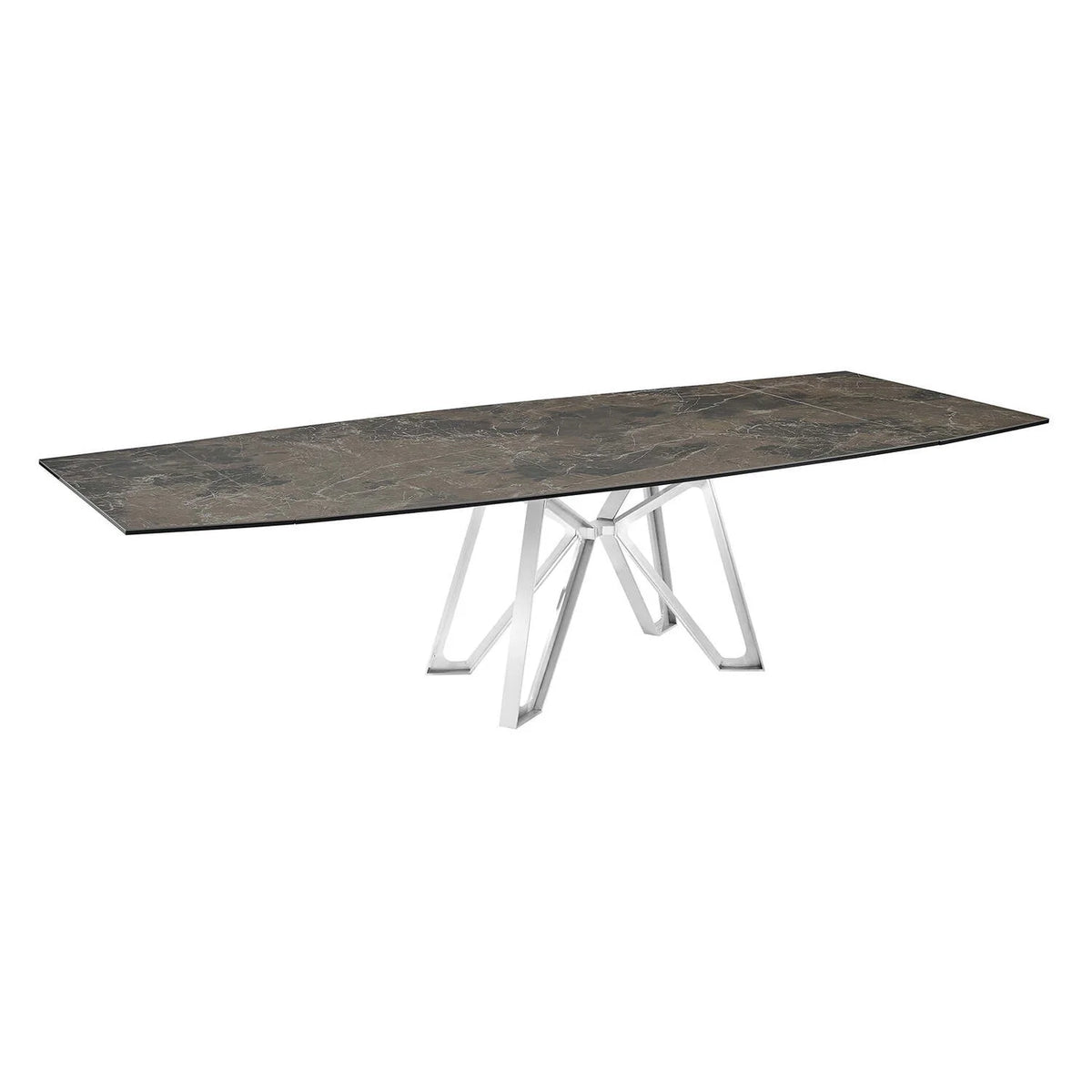 Dining Table with Brushed Stainless Steel Base and Brown Marbled Porcelain Top N87432