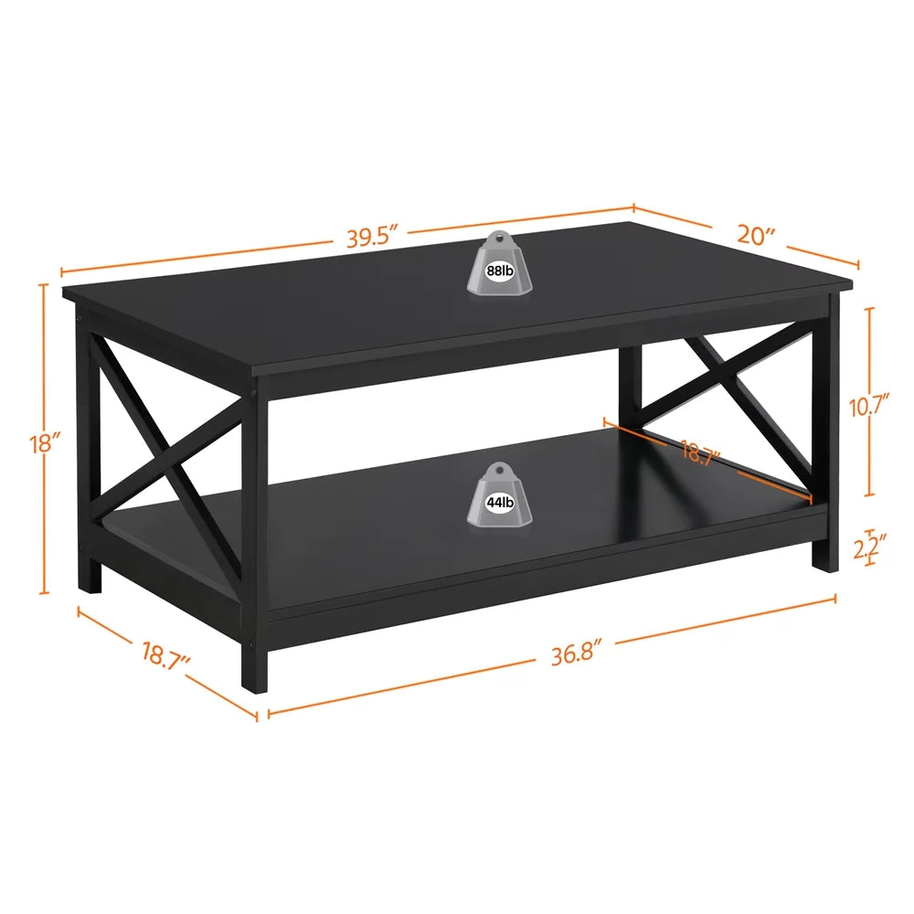 Wooden Rectangle Coffee Table with Storage Shelf O493628