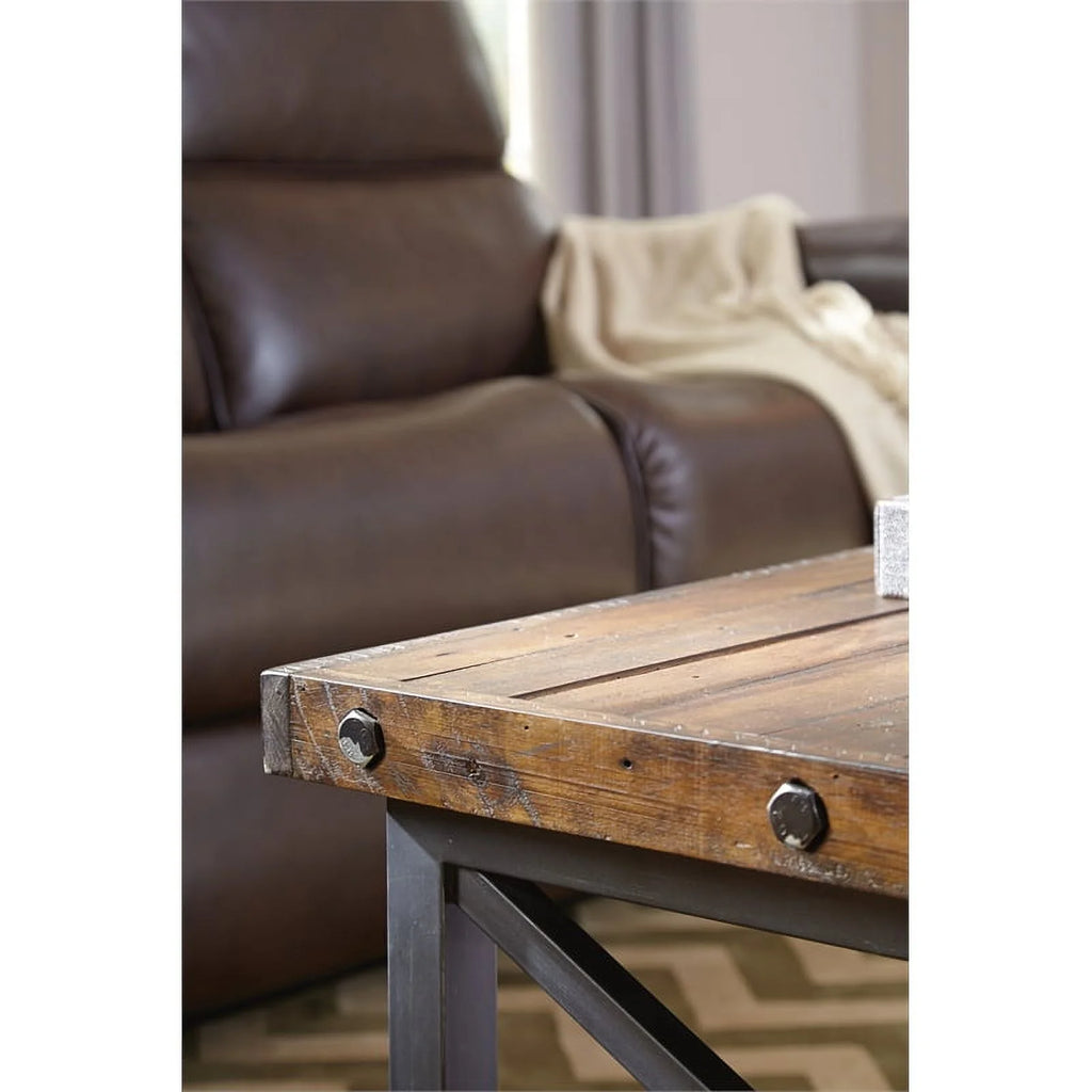 Brown Rectangular Coffee Table with Metal Frame L45859