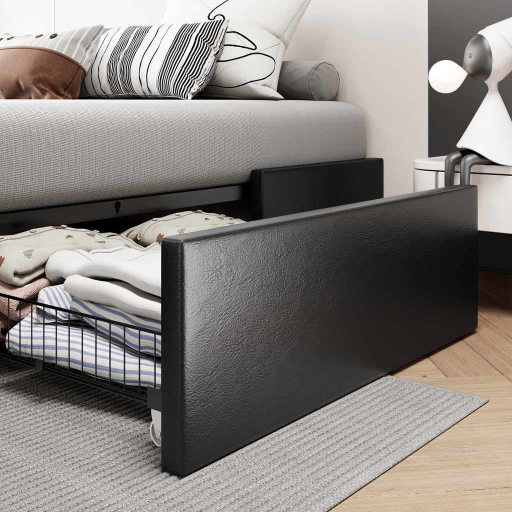 Dark Grey Queen Size Platform Bed Frame with 3 Storage Drawers S4436