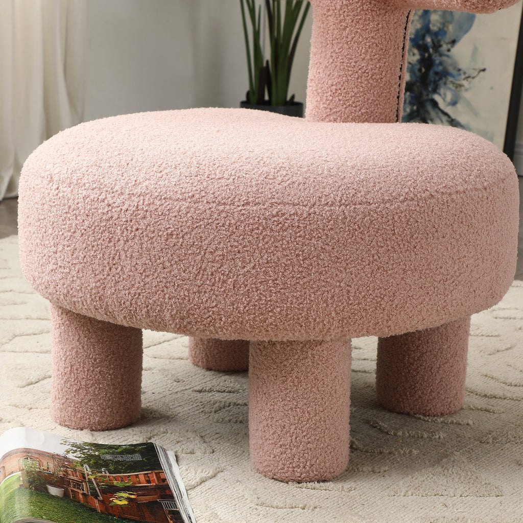 Sherpa Fabric Upholstered Ottoman Pouf A34955