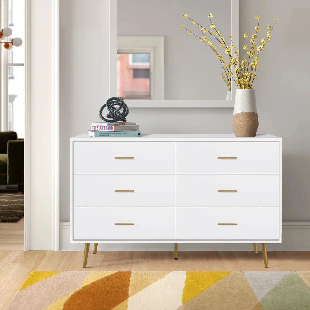 Wood 6 Drawer Dresser with Metal Handles M94382