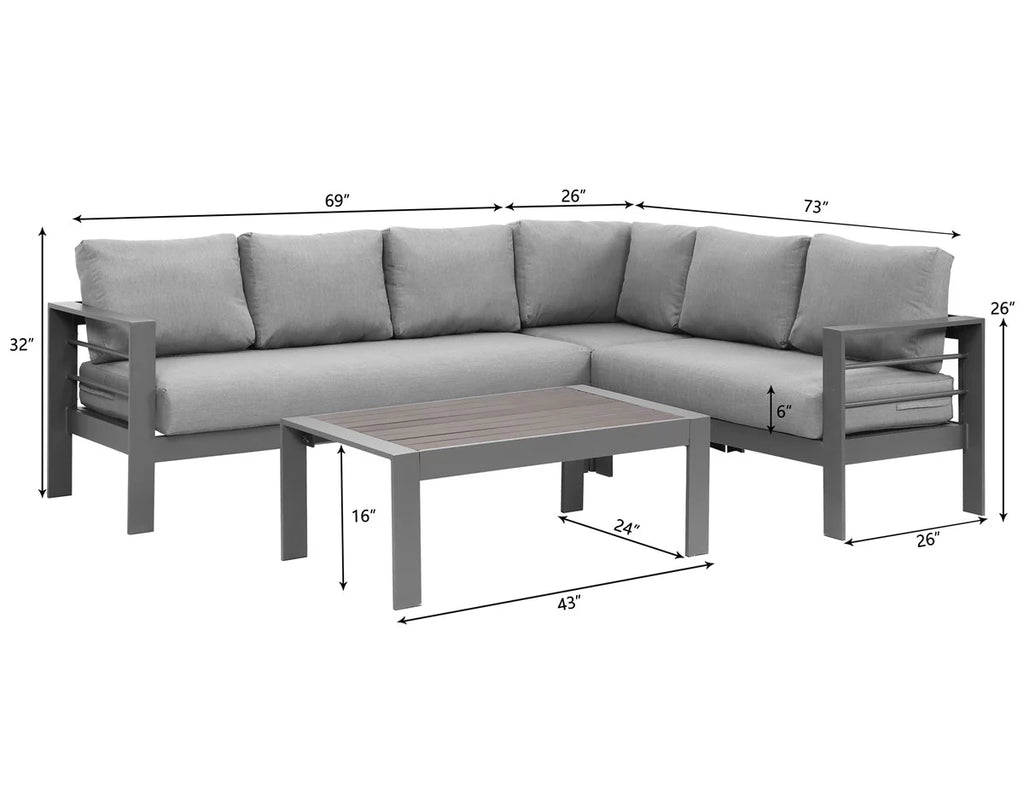 4 Pieces Aluminum Outdoor Sofa Set with Coffee Table E2410