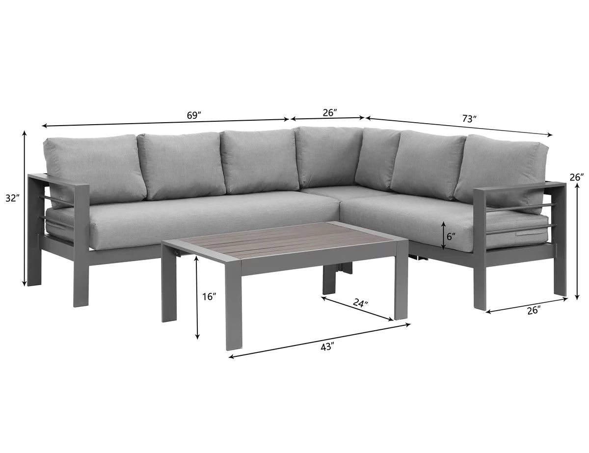 4 Pieces Aluminum Outdoor Sofa Set with Coffee Table E2410