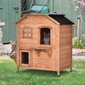 Wooden 2-Story Outdoor Cat House with Escape Door X715