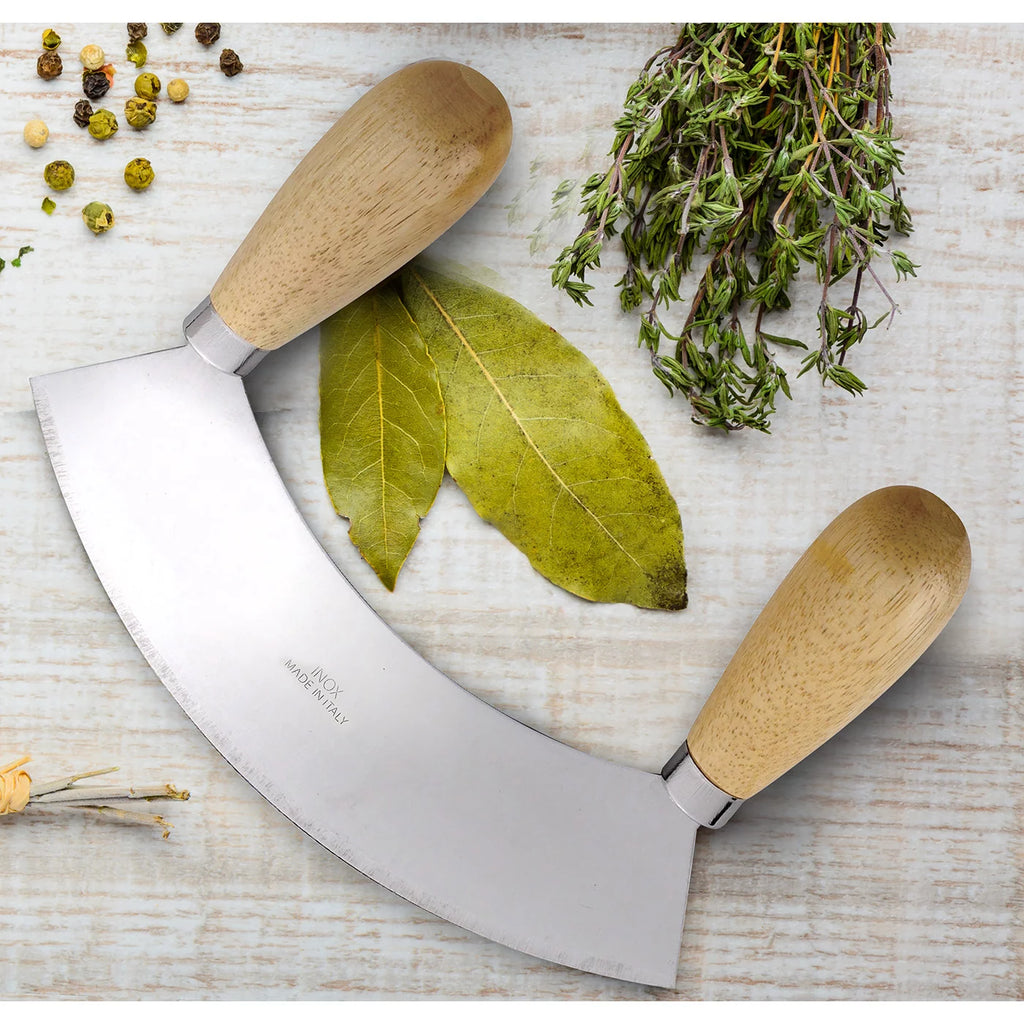 Stainless Steel Mezzaluna Chopper with Beechwood Handles J326