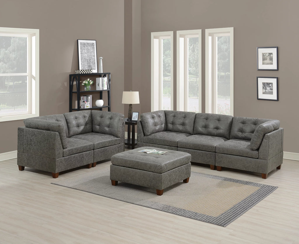 Antique Grey 6Pc Leatherette Modular Sofa Set A1506