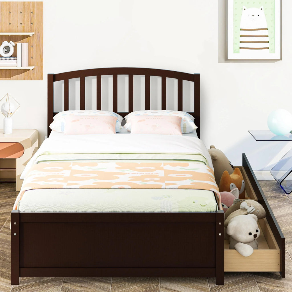 White Wood Twin Size Platform Bed with 2 Drawers F17633