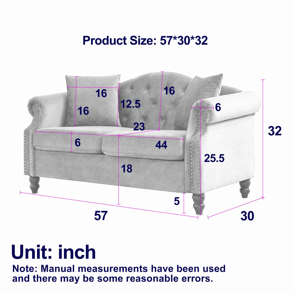 57" Velvet Tufted Loveseat Sofa L608