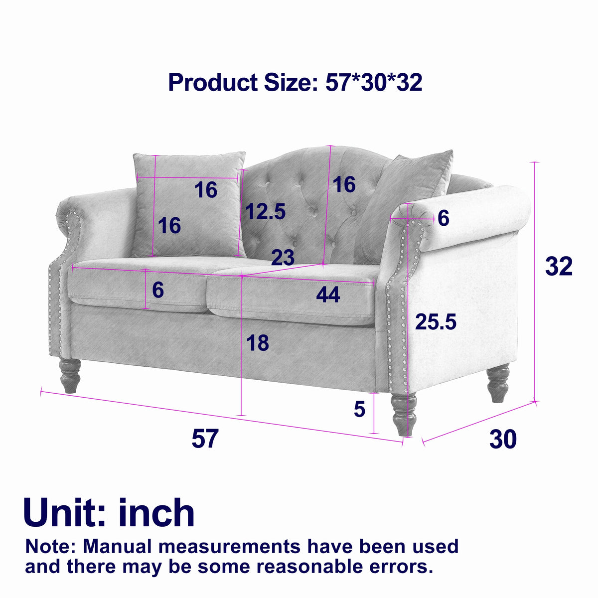 57" Velvet Tufted Loveseat Sofa L608