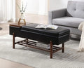 Green Leather Upholstered Ottoman Bench with Wood Shoe Rack O102
