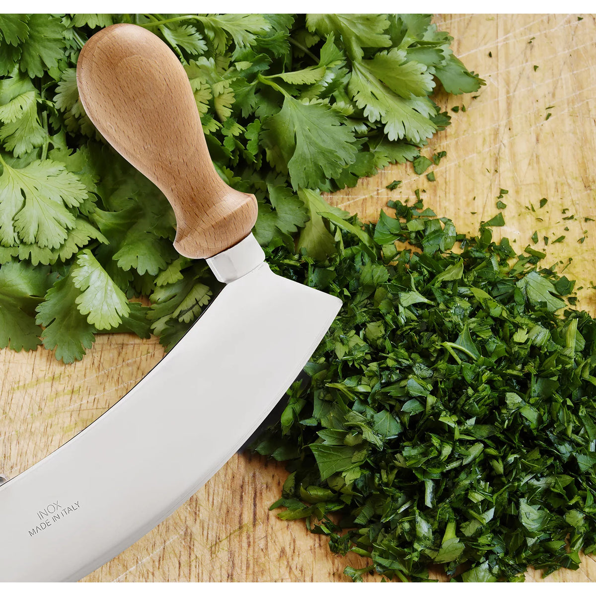 Stainless Steel Mezzaluna Chopper with Beechwood Handles J326