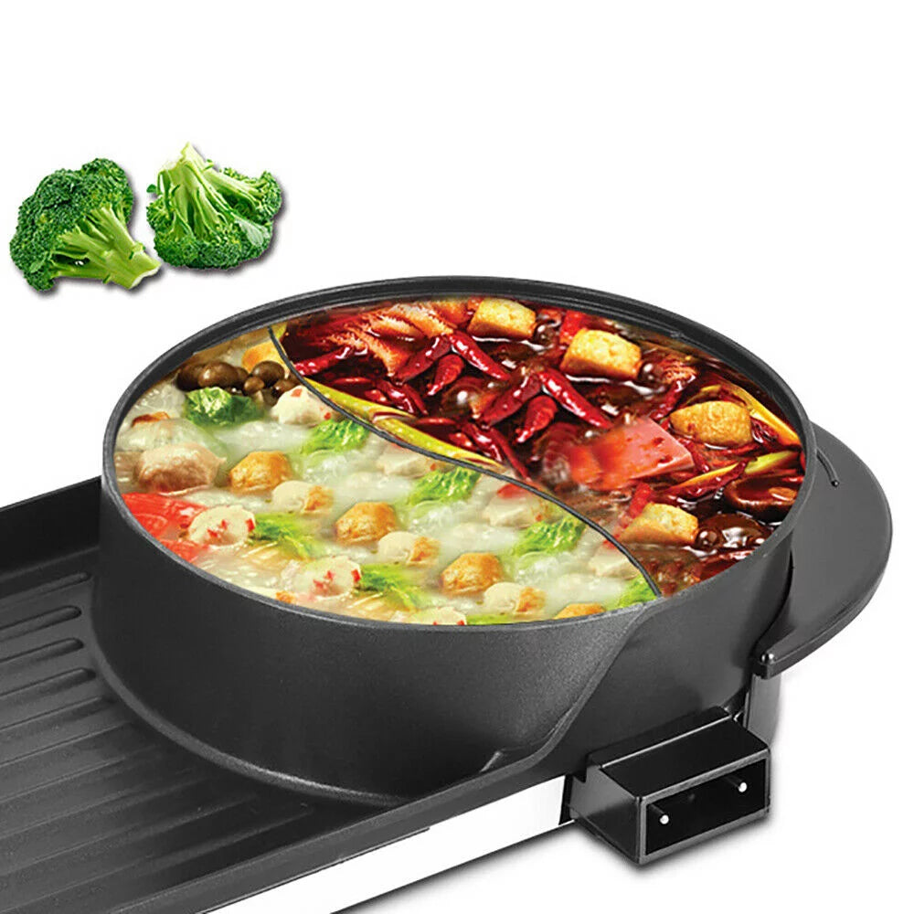 Electric Hot Pot Teppanyaki Non-Stick Barbecue Pan Grill 26.77in Black T19631