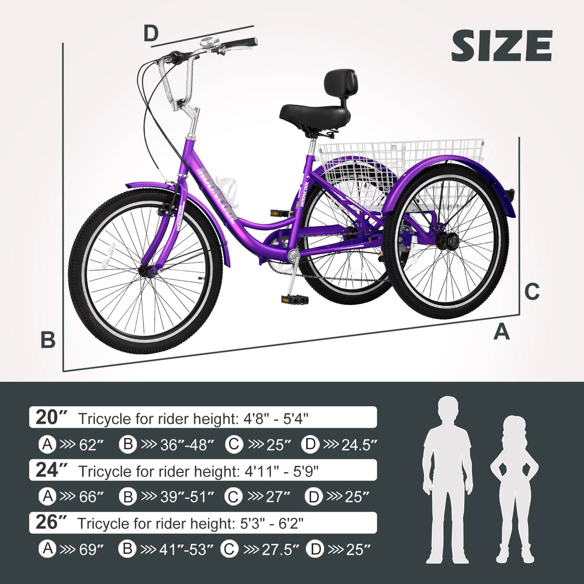 20'' 24 3 Wheel 7 Speed Adult Tricycles with Big Basket F562139