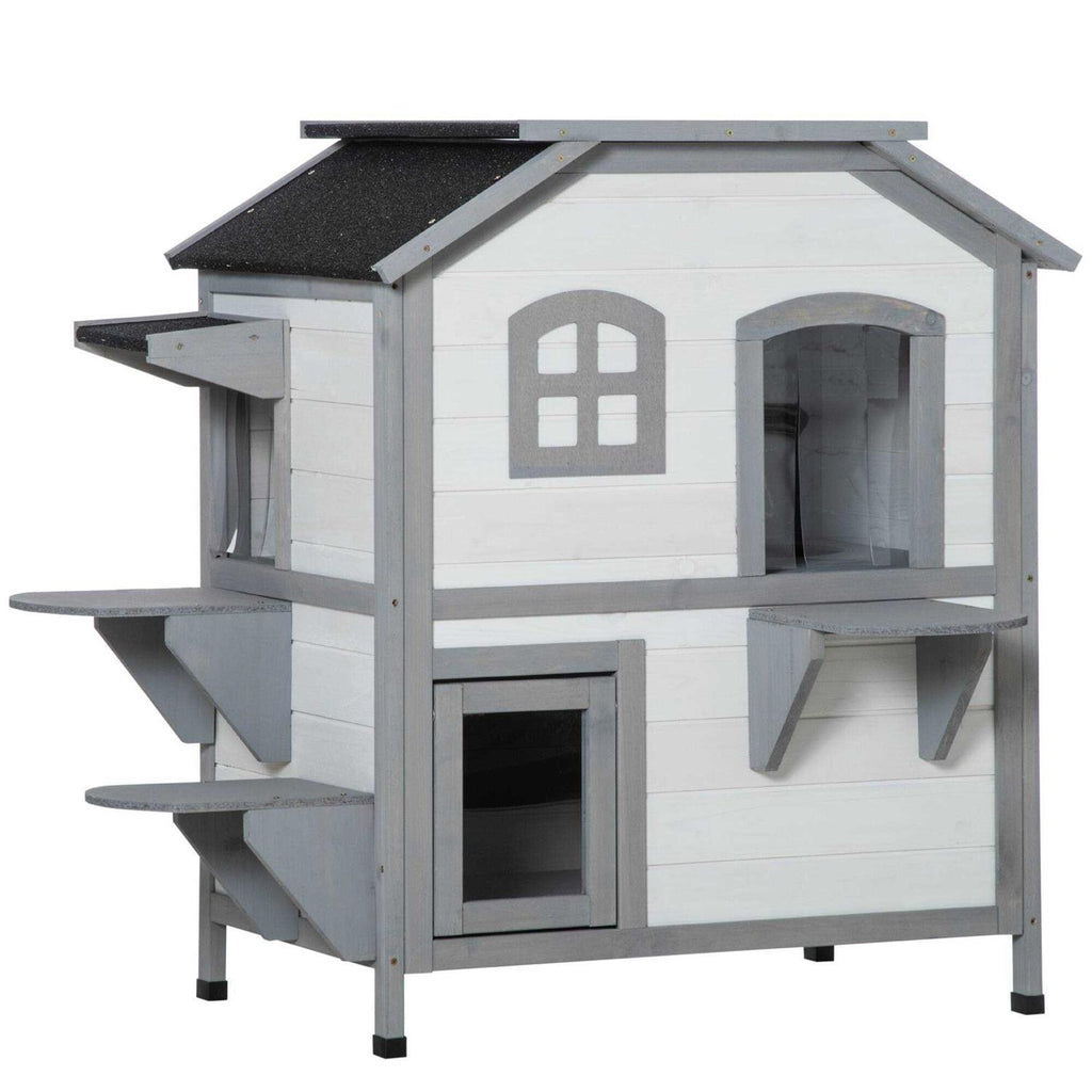 Wooden 2-Story Outdoor Cat House with Escape Door X715