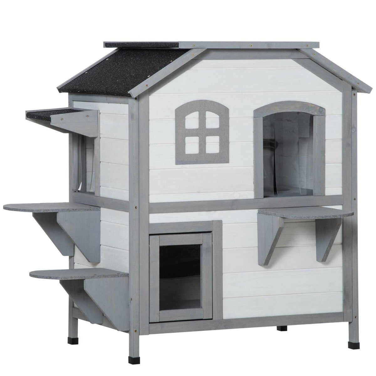 Wooden 2-Story Outdoor Cat House with Escape Door X715