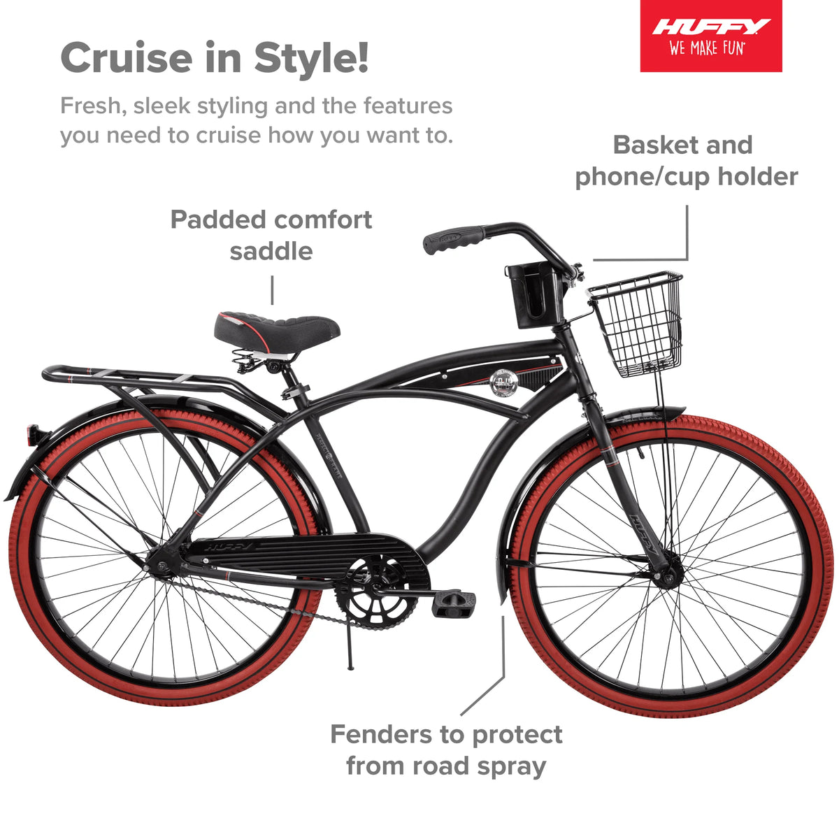 26” Matte Black Cruiser Bike A3725