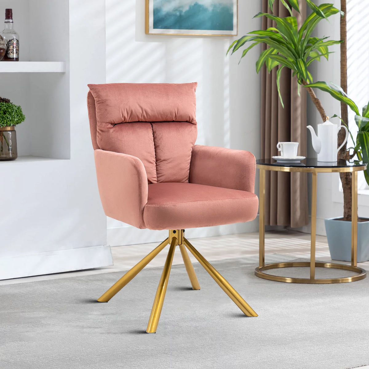 Pink Velvet High Back Swivel Accent Chair B543