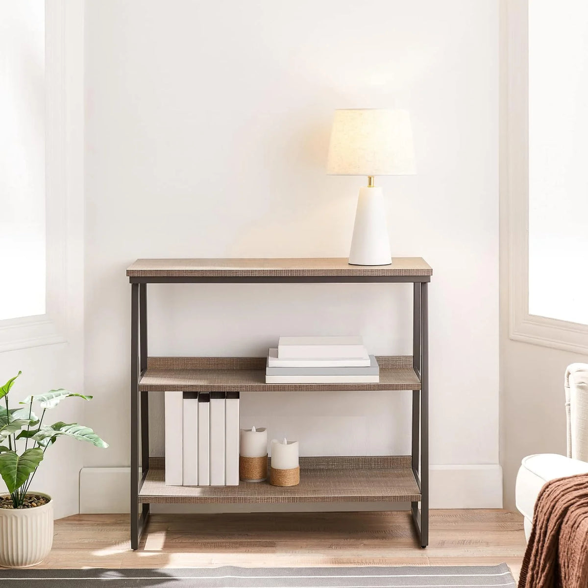Rustic Oak/Black Shelves And Sides H974