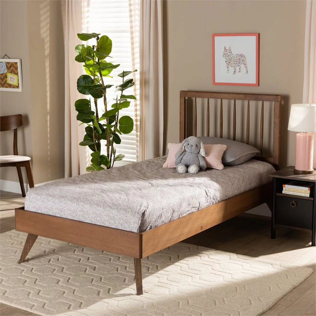 Ash Walnut Finished Wood Twin Size Platform Bed H946