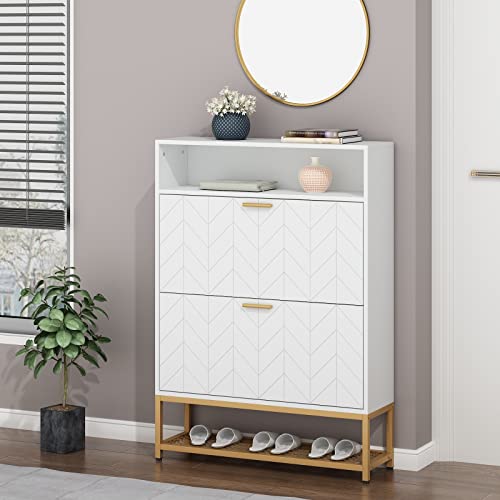 Grey Shoe Cabinet with 2 Flip Drawers L41354