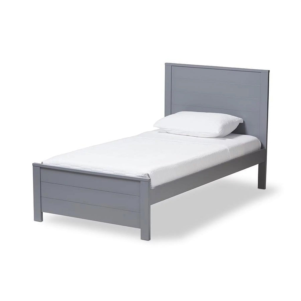 Grey-Finished Wood Twin Platform Bed J257