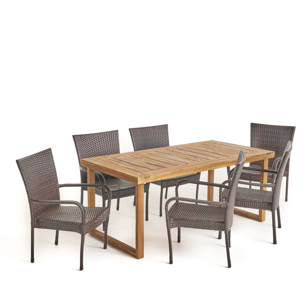 Acacia Wood and Wicker 7 Piece Dining Set M264
