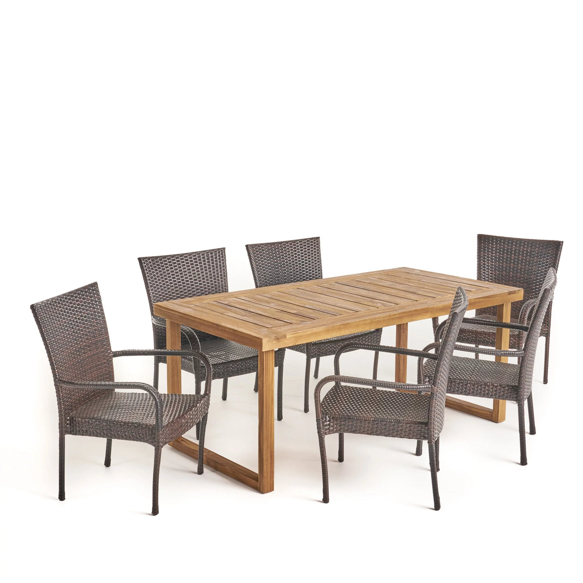 Acacia Wood and Wicker 7 Piece Dining Set M264
