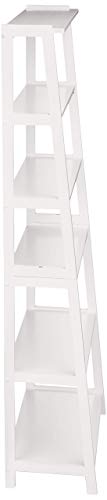 White 5 Shelf Rubberwood Ladder Bookshelf C307827