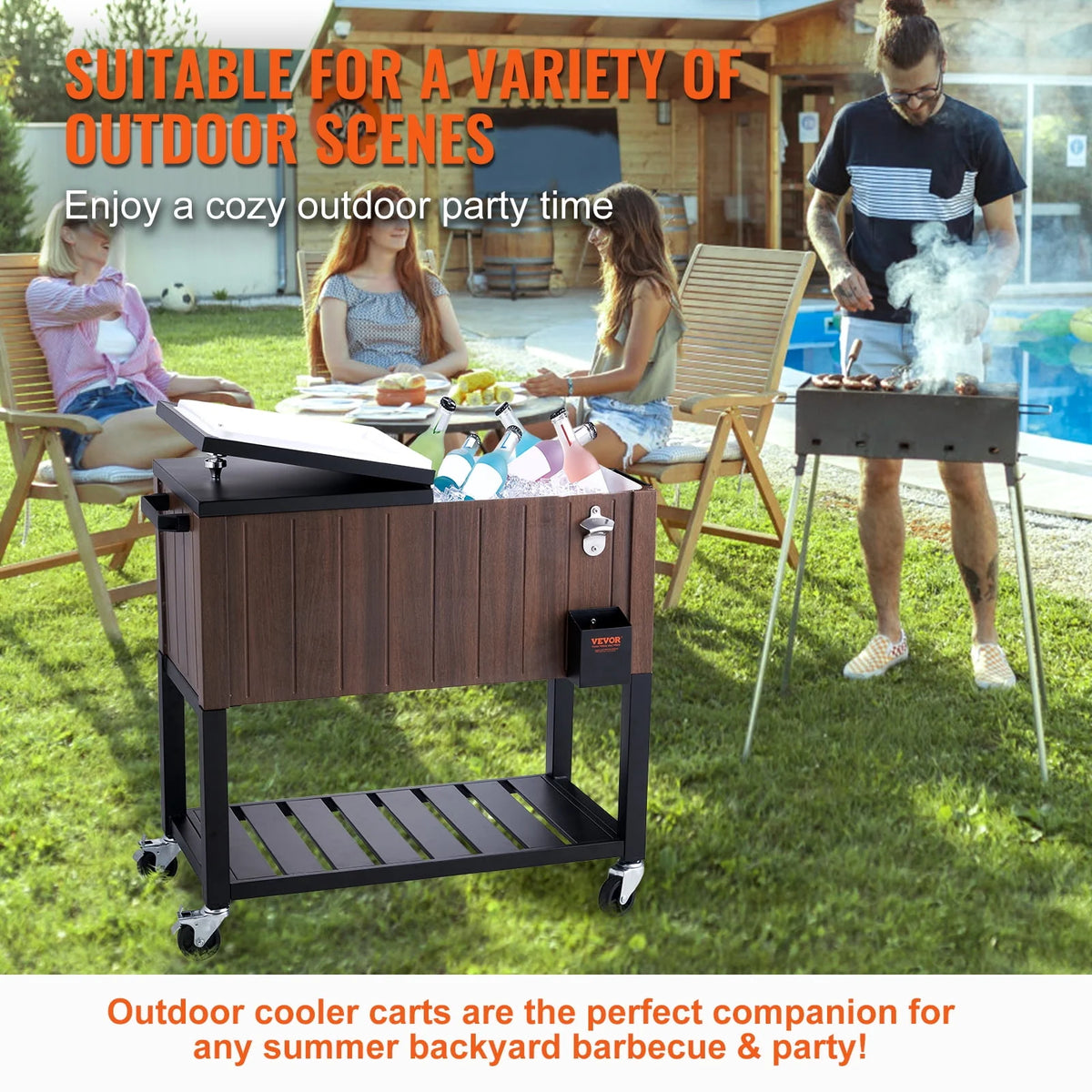 80Qt Rolling Cooler Cart with Bottle Opener D163263