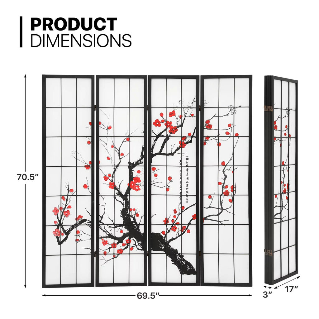 5.8 ft Tall 4 Panel Wood Room Divider B4943