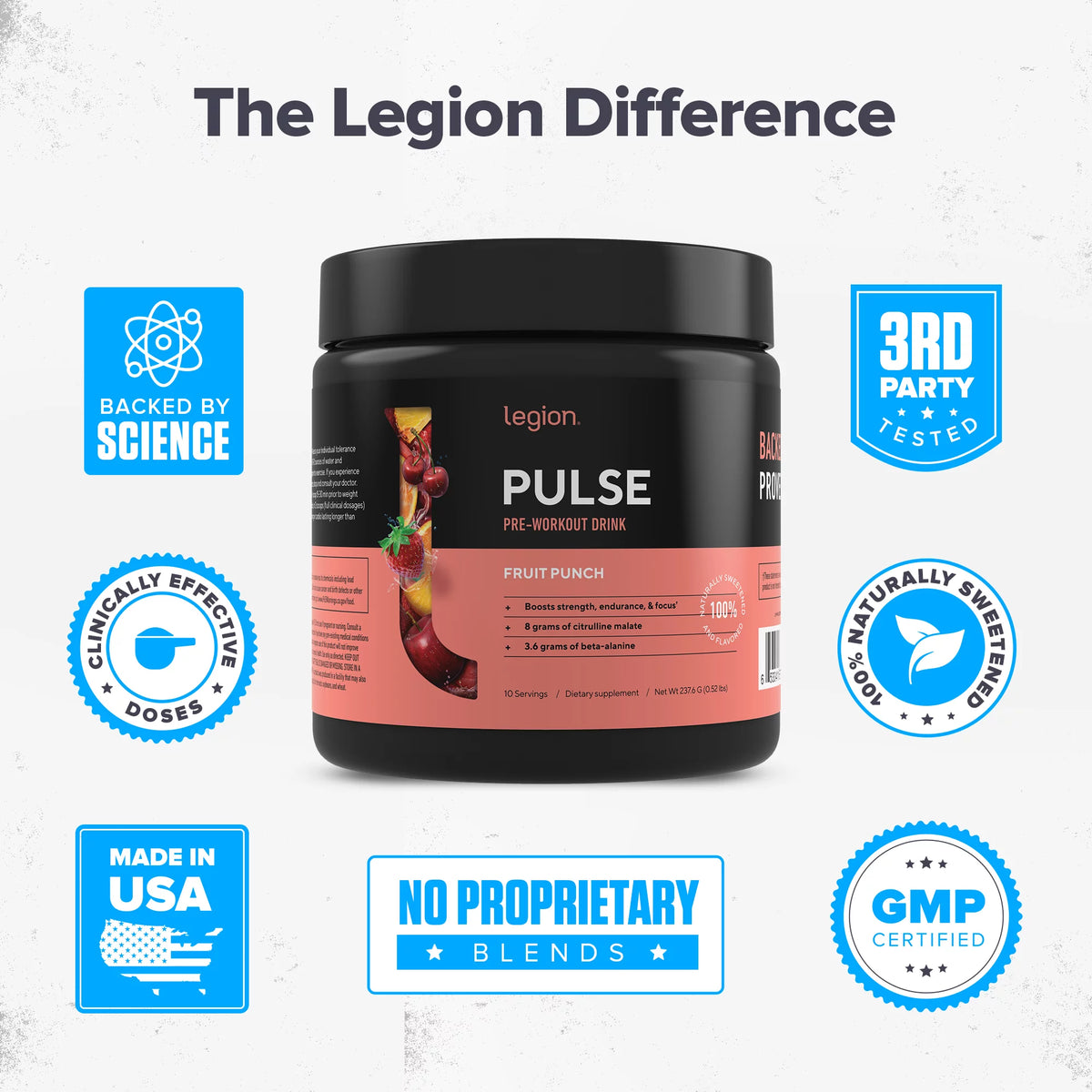 Natural Preworkout Energy Supplement with Caffeine, Fruit Punch, 10 Servings Q877306