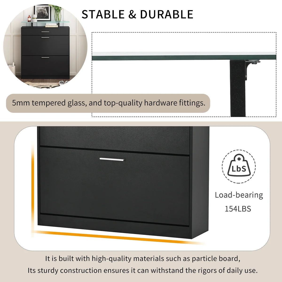 Black Slim Entryway Organizer with 2 Flip Drawers N8701