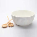 Large White Ceramic Serving Bowl with Wooden Utensils D56813