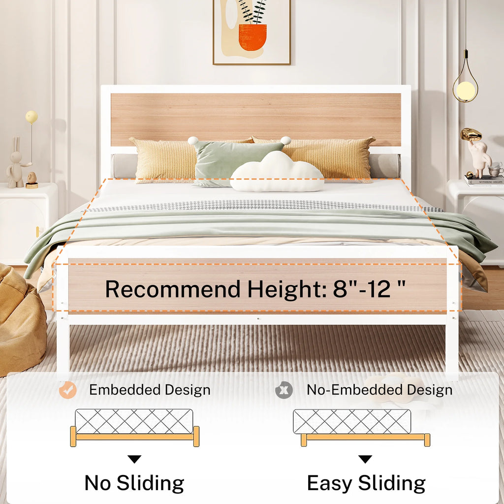 White Full Size Metal Platform Bed Frame with Headboard and Footboard N466587