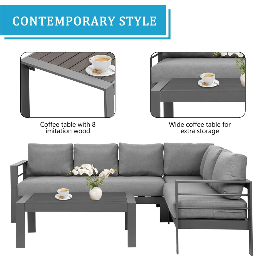 4 Pieces Aluminum Outdoor Sofa Set with Coffee Table E2410