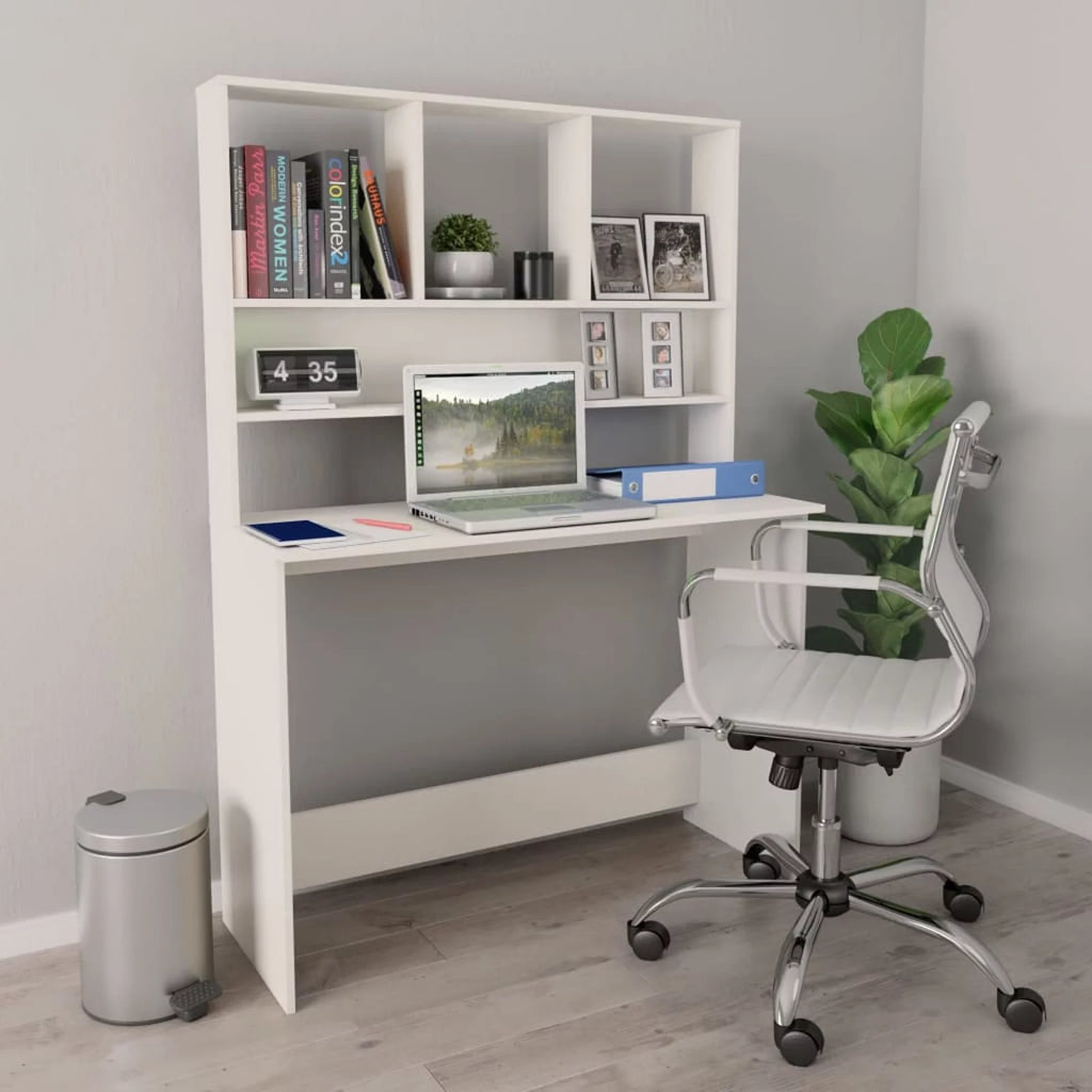 White Engineered Wood Desk with Shelves G4875