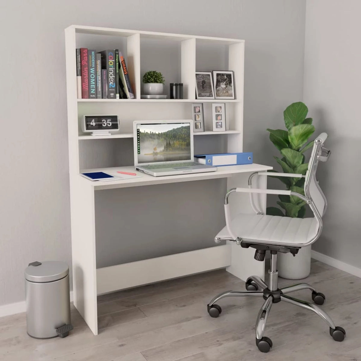 White Engineered Wood Desk with Shelves G4875