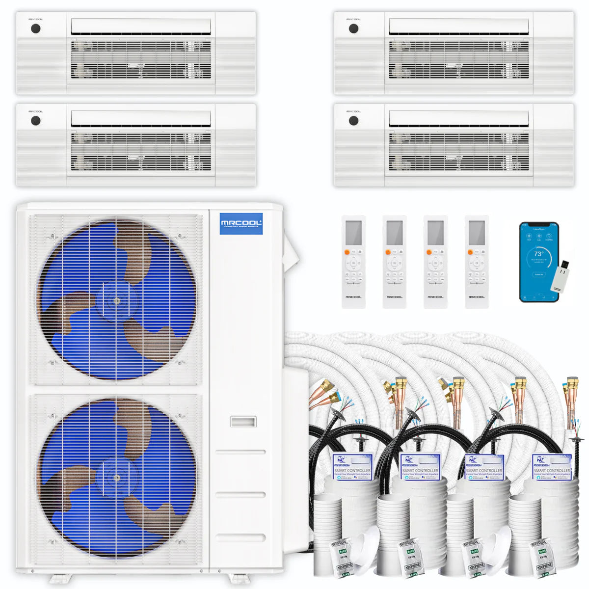 45,000 BTU 4 Zone Ceiling Cassette Ductless Air Conditioner and Heat Pump H343