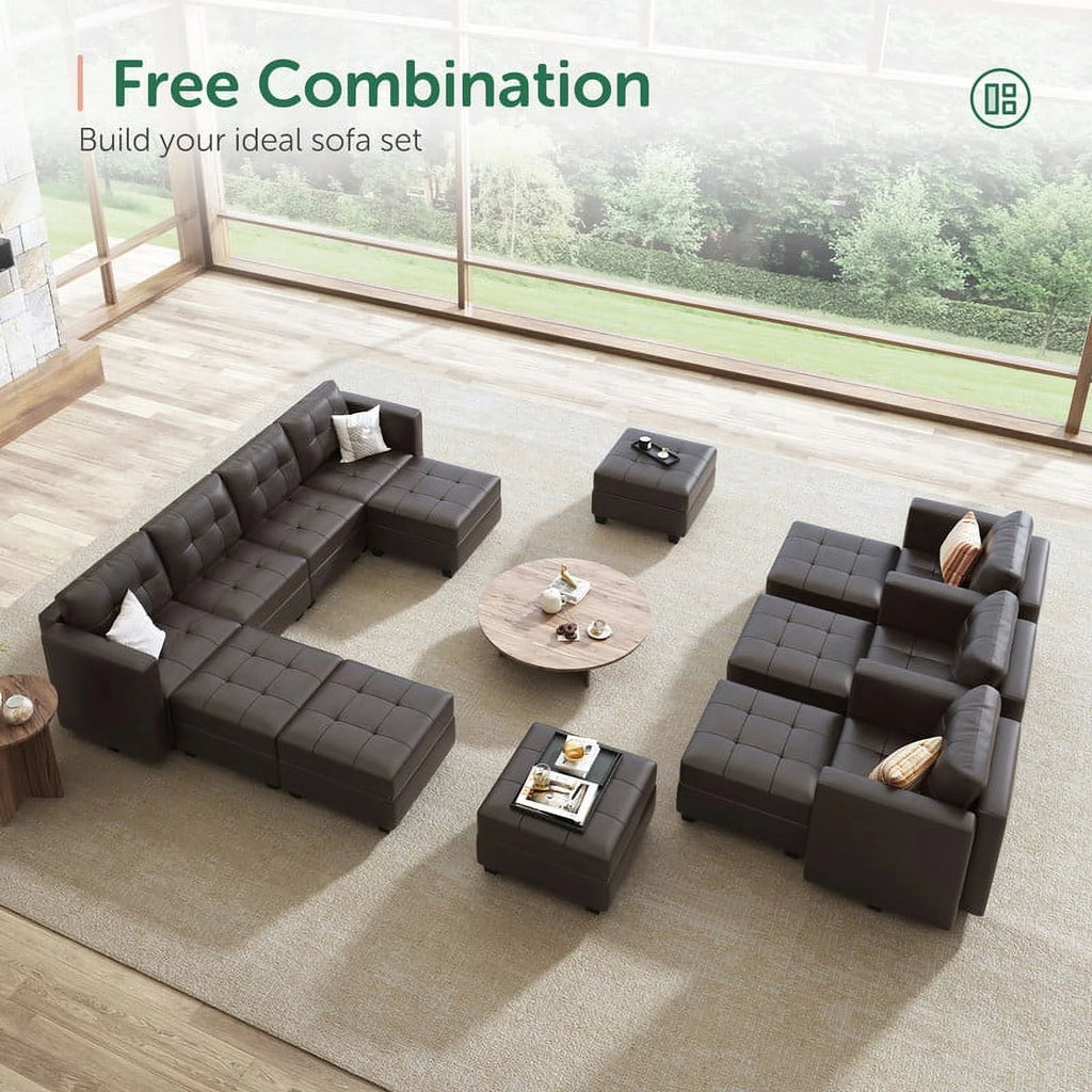 Brown Faux Leather L-Shaped Sectional Sofa with Storage M128119