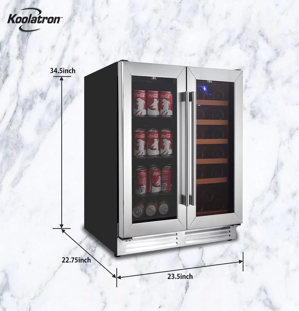 18 Bottles and 56 Cans 24 Inch Dual Zone Wine Cooler and Beverage Fridge S7116